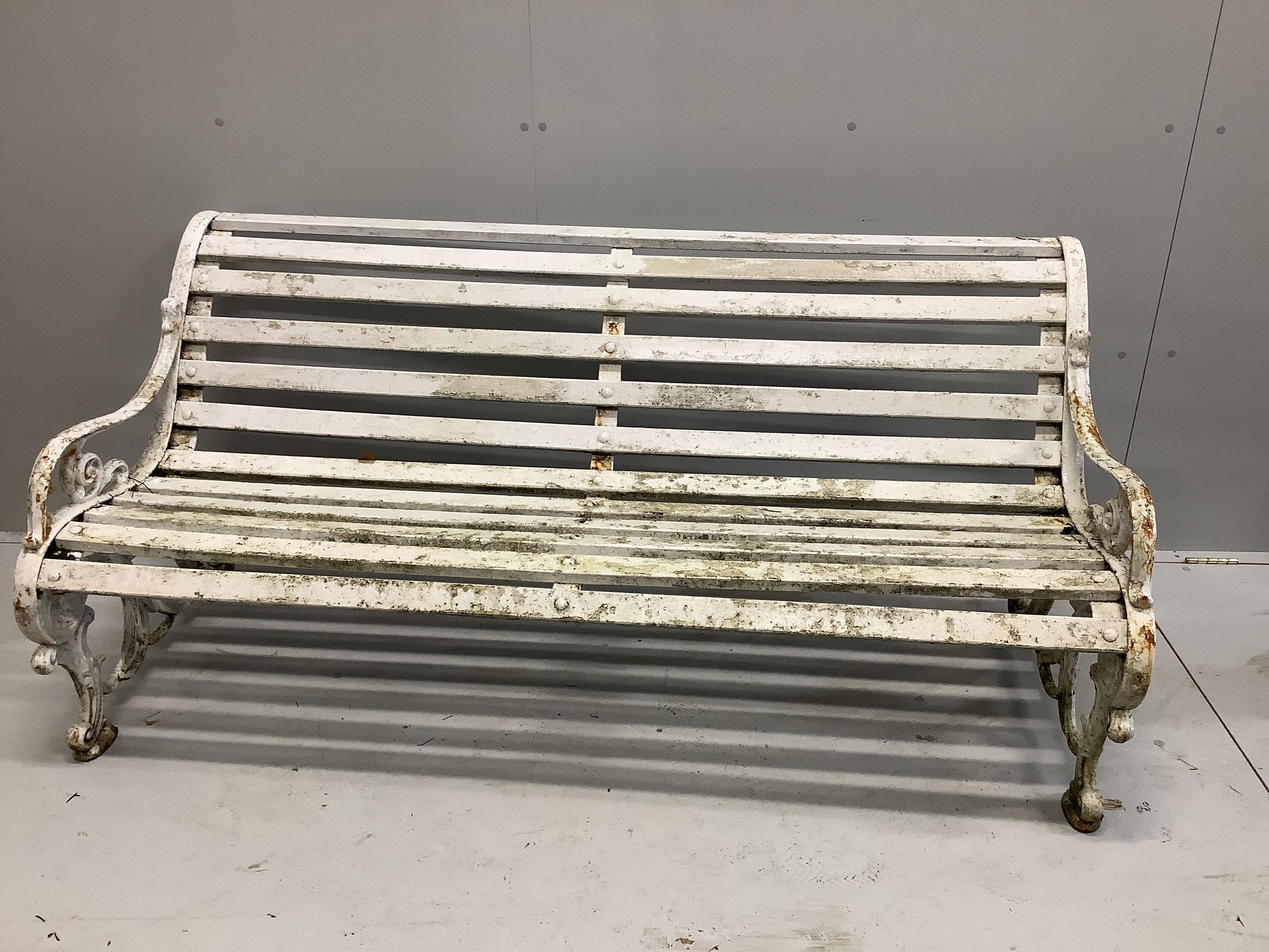 A Victorian Coalbrookdale style cast iron slatted garden bench, width 161cm, depth 66cm, height 74cm